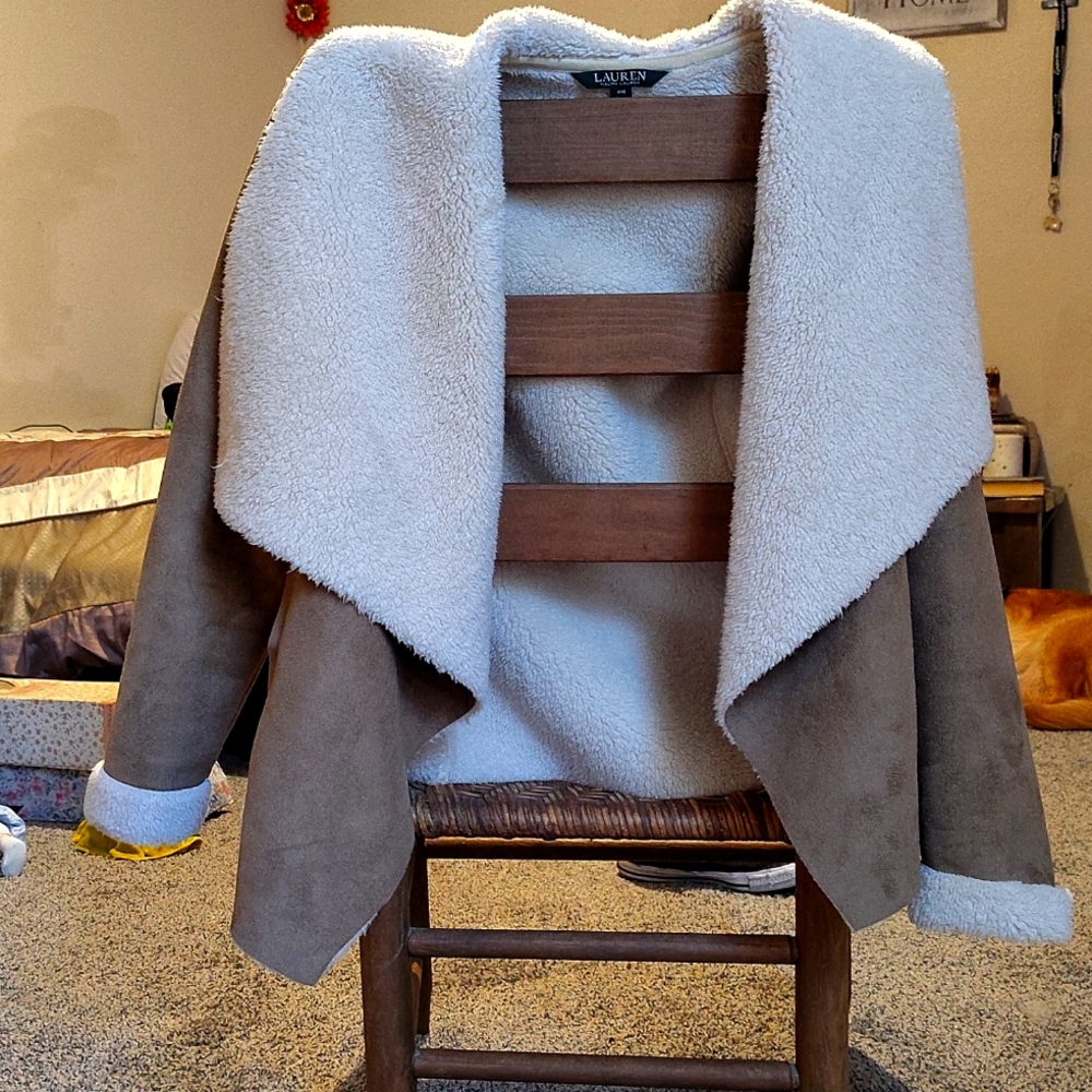 NWT Ralph Lauren Faux Fur Faux Suede Coat Jacket Shearling Trim